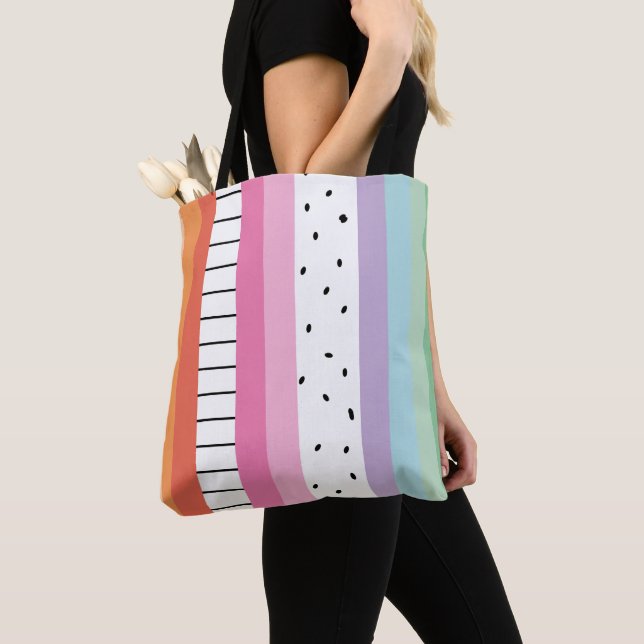 Whimsical Pop Stripes Tote Bag (Close Up)