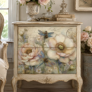 Whimsical Poppies & Dragonfly Floral Decoupage Art Tissue Paper
