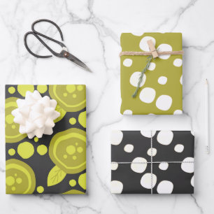 Whimsical Poppy Flowers Mustard Grey Wrapping Paper Sheet