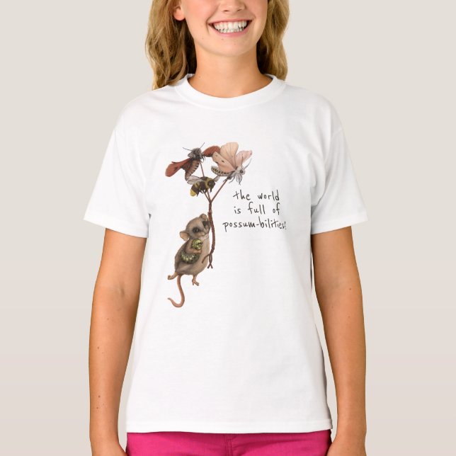 Whimsical Possum and Inspirational Adventure Quote T-Shirt (Front)