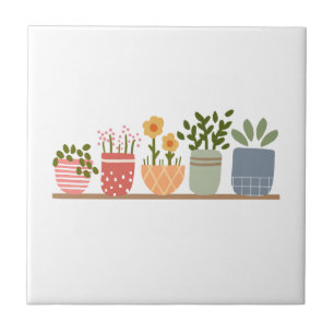 Whimsical Potted Flowers Garden Lover Tile