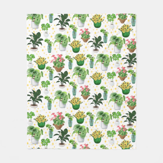 Whimsical Potted Plants Blanket (Front)