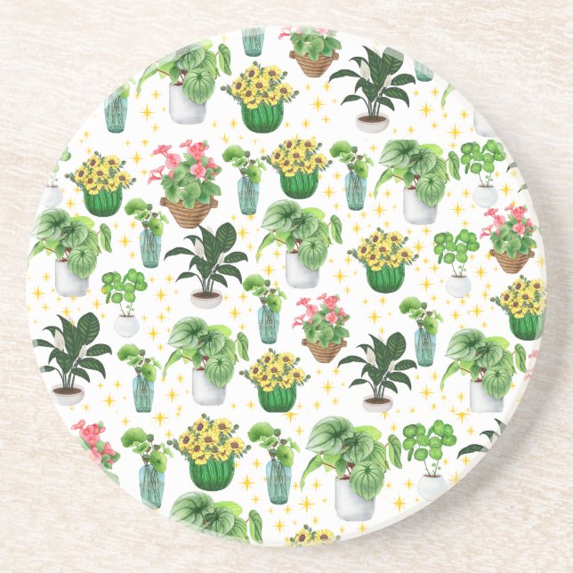 Whimsical Potted Plants Blanket Coaster (Front)