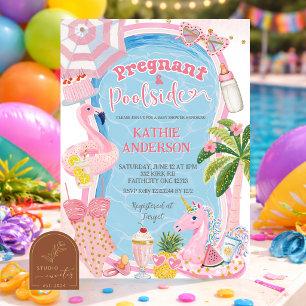 Whimsical Pregnant and Poolside Baby Shower Invitation