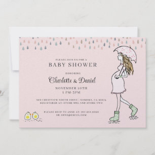 Whimsical Pregnant Mum Blush Pink Baby Shower Invitation