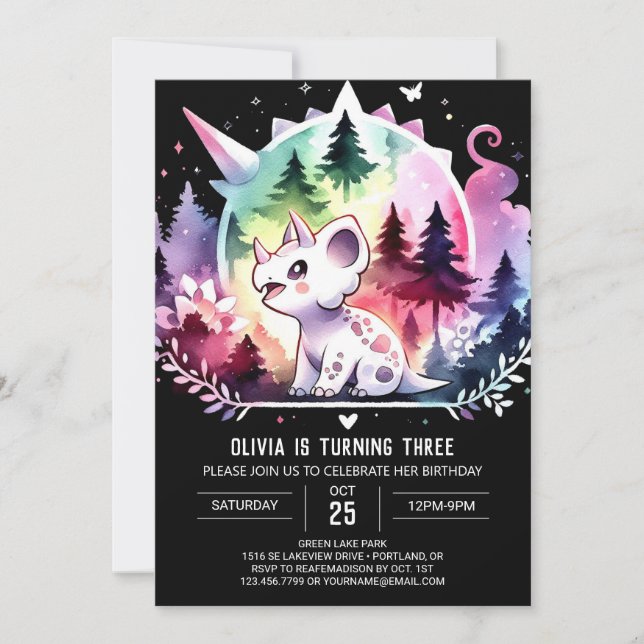Whimsical Prehistoric Triceratops Birthday Invitation (Front)