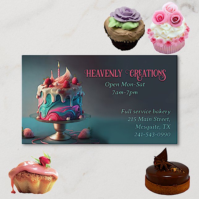 Whimsical Pretty Cake Bakery Business Card (Creator Uploaded)