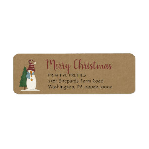 Whimsical Primitive Country Snowman Return Address