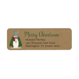Whimsical Primitive Country Snowman Return Address