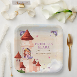 Whimsical Princess Castle First Birthday Storybook Paper Plate