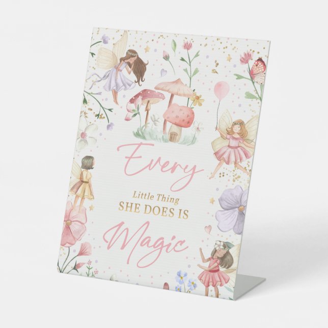 Whimsical Princess Fairy Birthday Party Decor Pedestal Sign (Front)