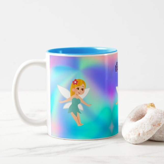 Whimsical Princess Fairy Birthday Two-Tone Coffee Mug (With Donut)