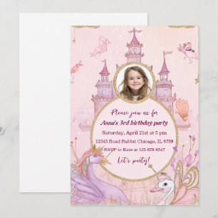 Whimsical Princess Fairytale Castle Pink Birthday Invitation