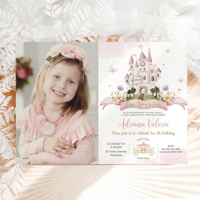 Whimsical Princess Fairytale Castle Pink Birthday  Invitation (Creator Uploaded)
