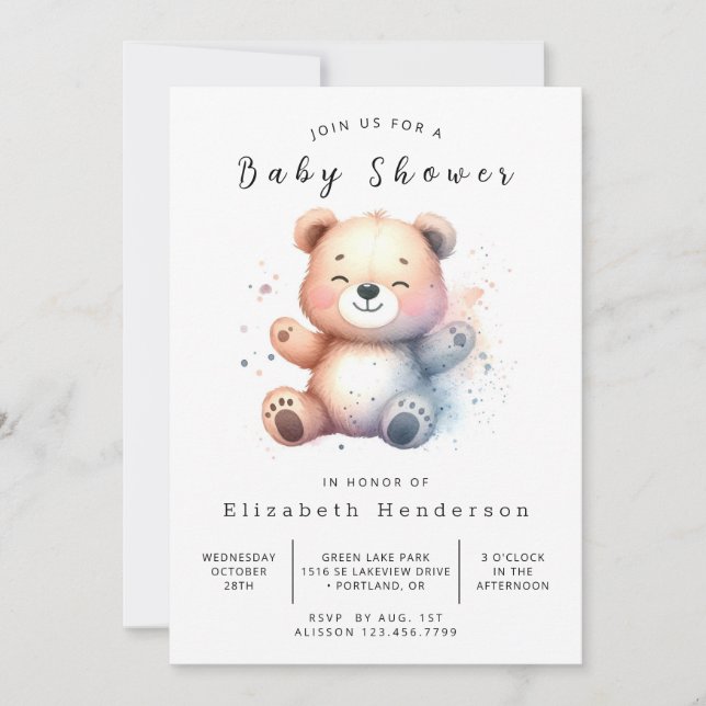 Whimsical Printable Bear Baby Shower Invitation (Front)