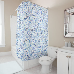 Whimsical Prussian Blue Painted Curves Shower Curtain