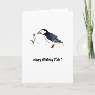 Whimsical Puffin customisable Birthday Card