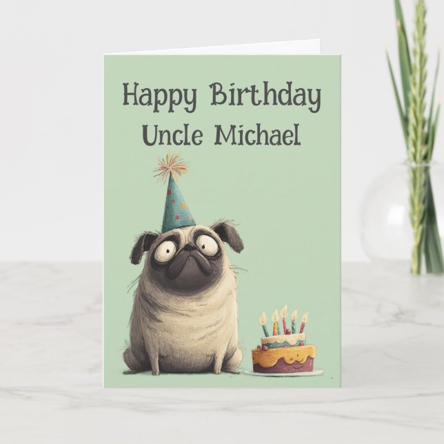 Whimsical Pug Dog Birthday Card (Front)