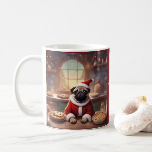 Whimsical Pug in a Santa Suit bakes cookies Coffee Mug