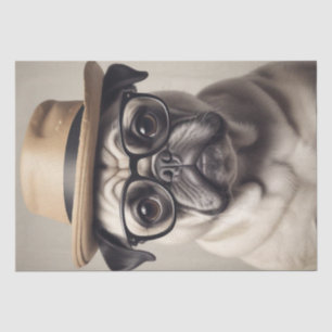 Whimsical Puggle in Hat and Glasses Decoupage Tissue Paper
