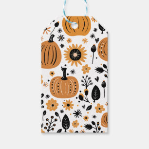 Whimsical pumpkin and fall flower personalised gift tags