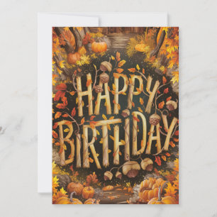 Whimsical Pumpkin Autumn Fall Happy Birthday  Card