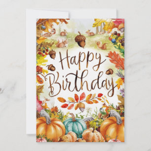 Whimsical Pumpkin Autumn Fall Happy Birthday Card