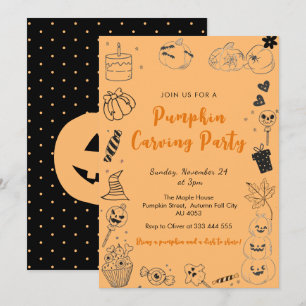 Whimsical Pumpkin Doodle Carving Party  Invitation
