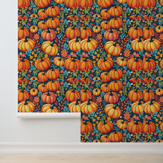 Whimsical Pumpkin Paradise: Modern Autumn Garden Wallpaper