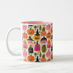 Whimsical Pumpkin Pattern Cute Colourful Halloween Two-Tone Coffee Mug