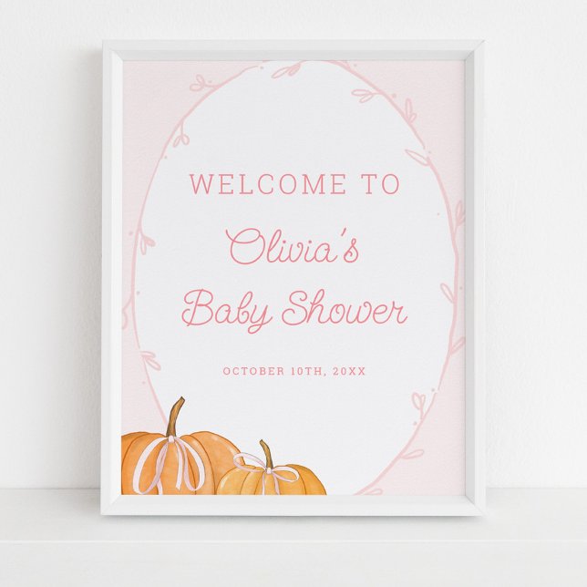 Whimsical Pumpkin Pink Girl Baby Shower Welcome Poster (Creator Uploaded)