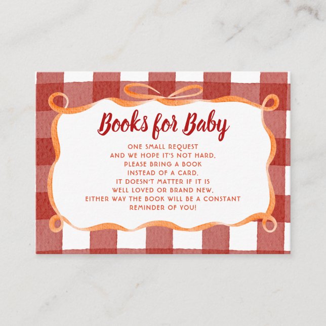 Whimsical Pumpkin Plaid Baby Shower Book Request Enclosure Card (Front)
