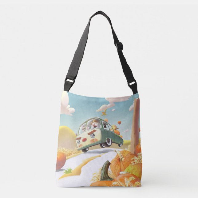Whimsical Pumpkin Ride Crossbody Bag (Front)