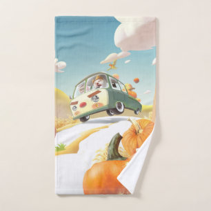 Whimsical Pumpkin Ride Hand Towel