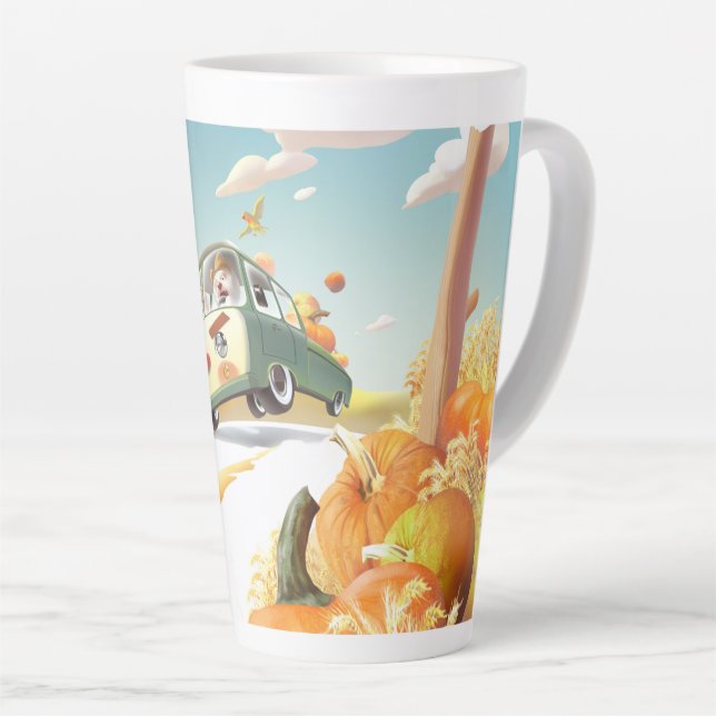 Whimsical Pumpkin Ride Latte Mug (Right Angle)