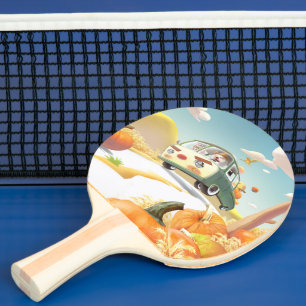 Whimsical Pumpkin Ride Ping Pong Paddle