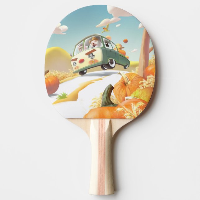 Whimsical Pumpkin Ride Ping Pong Paddle (Front)