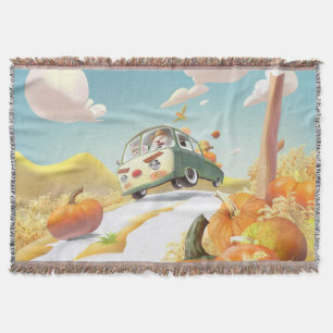 Whimsical Pumpkin Ride Throw Blanket