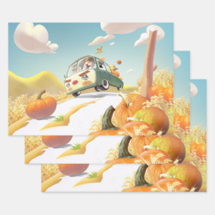 Whimsical Pumpkin Ride Wrapping Paper Sheet