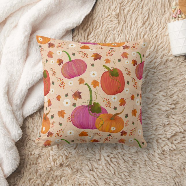 Whimsical Pumpkins Fall Leaves  Cushion (Blanket)