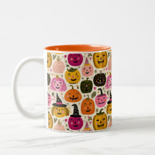 Whimsical Pumpkins Spooky Cute Colourful Halloween Two-Tone Coffee Mug