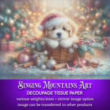 Whimsical Puppy in Christmas Hat Holiday Decoupage