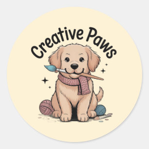 Whimsical Puppy Painter Yarn Enthusiast Sticker