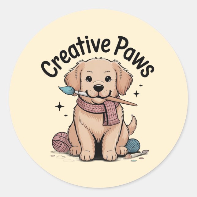Whimsical Puppy Painter Yarn Enthusiast Sticker (Front)
