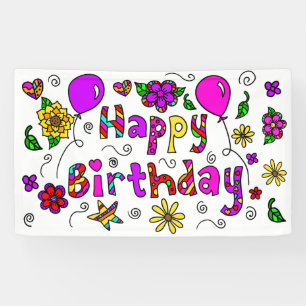 Whimsical Purple and Pink Happy Birthday Girl's Banner