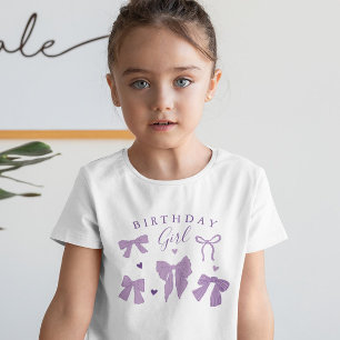 Whimsical Purple Bows Birthday Girl T-Shirt