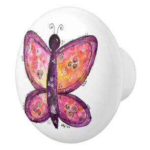 Whimsical Purple Butterfly Ceramic Knob
