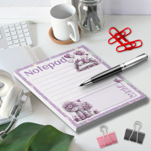 Whimsical Purple Cats Balloon Notes Design