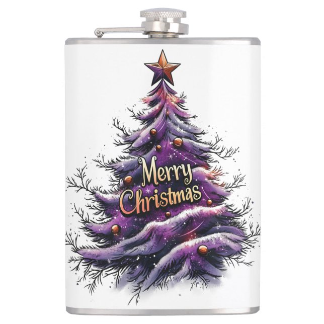 Whimsical Purple Christmas Tree Flask (Front)