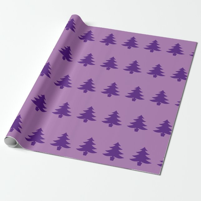 Whimsical Purple Christmas Trees on Lavender Wrapping Paper (Unrolled)